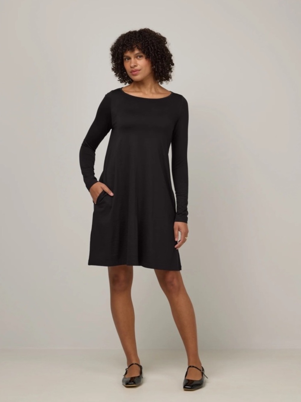 WOOL& rowena swing dress black merino wool size M